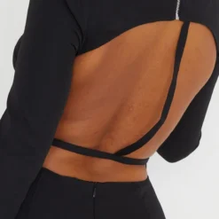 Robe Moulante Tissée Noire Dos Ouvert à Manches Longues Et Col Montant -Jupe Lumine Soldes Boutique 147f1b070b7318eadc12bac349c4b9f9fb2501a7 cmt2828 5