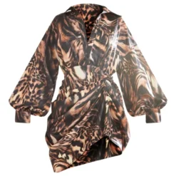 Robe Droite Satinée Marron Imprimé Animal à Manches Oversize Et Jupe Drapée -Jupe Lumine Soldes Boutique 14e08e7b7be393c9d7e6e27ee5a6d0a91436e910 cnd5884 5