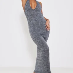 Robe Longue Gris Anthracite Chiné à Dos Nu