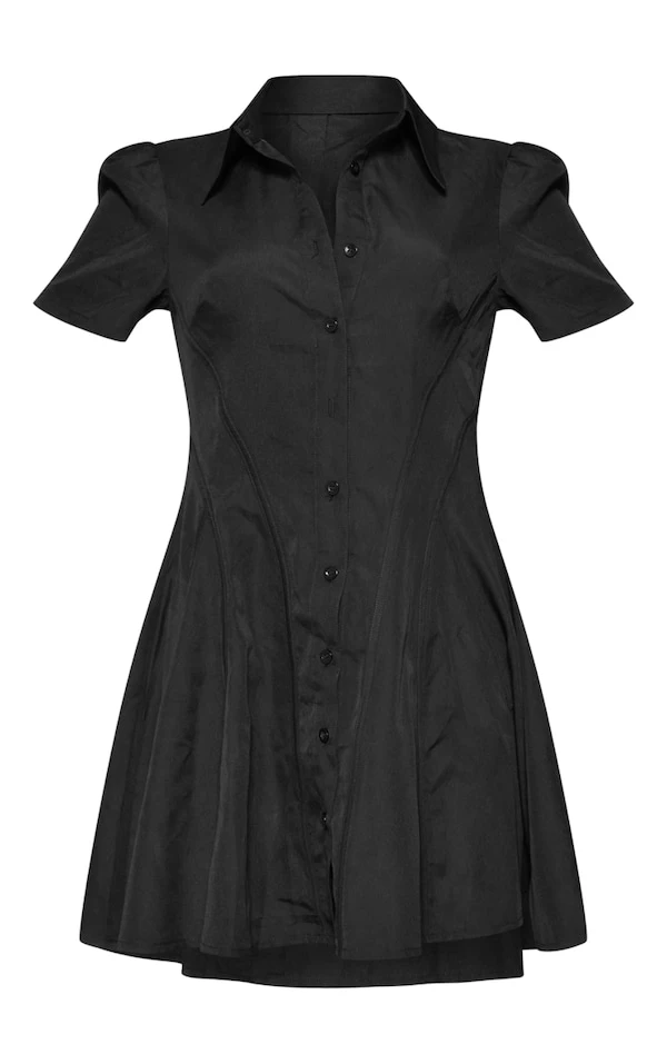 Robe Chemise Noire à Manches Courtes Et Coutures 5 Robe Chemise Noire à Manches Courtes Et Coutures – Image 5