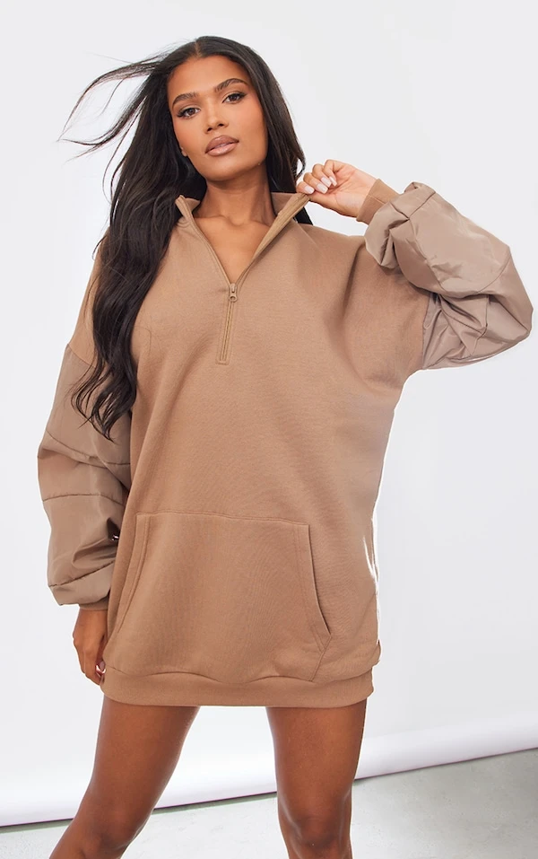 Robe Sweat Sable Oversize à Manches En Nylon Contrastantes 3 Robe Sweat Sable Oversize à Manches En Nylon Contrastantes – Image 3