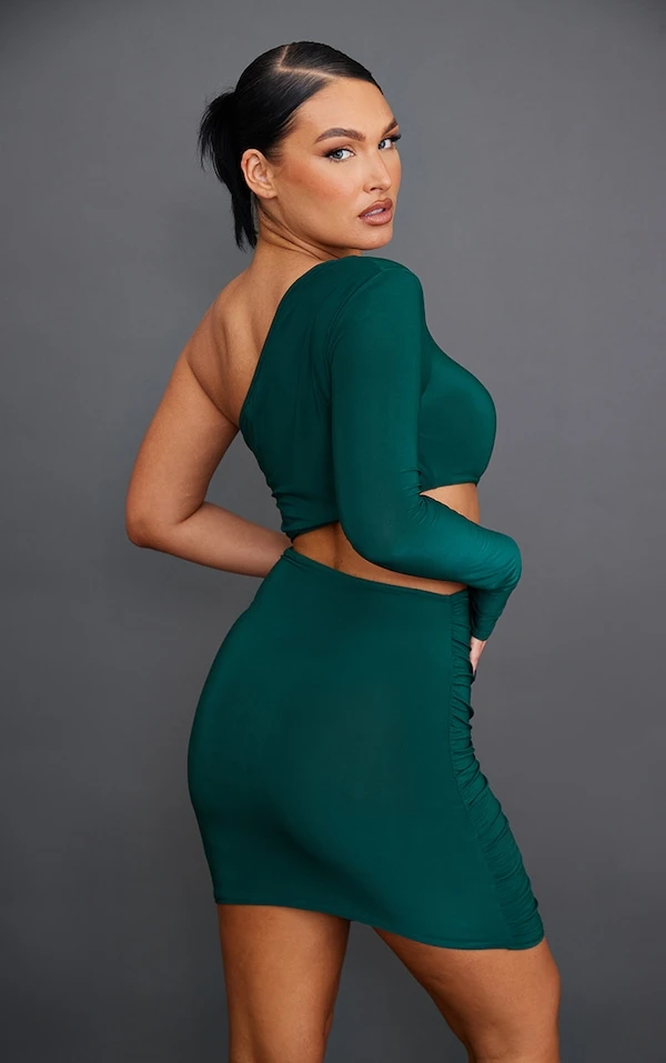 Robe Très Moulante Asymétrique Vert Forêt à Taille Découpée Et Fronces 2 Robe Très Moulante Asymétrique Vert Forêt à Taille Découpée Et Fronces – Image 2