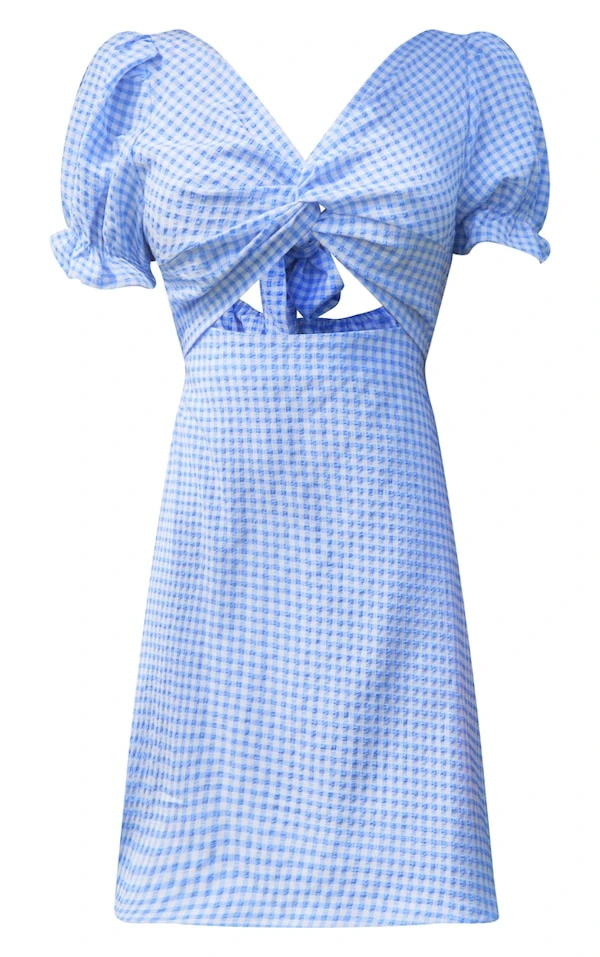 Robe Droite Bleue Imprimé Carreaux à Buste Torsadé Et Découpé 5 Robe Droite Bleue Imprimé Carreaux à Buste Torsadé Et Découpé – Image 5