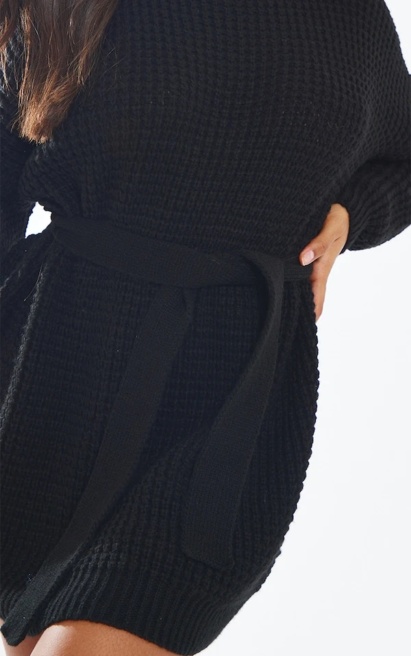Robe Pull En Maille Tricot Gaufrée Noir Profond 4 Robe Pull En Maille Tricot Gaufrée Noir Profond – Image 4