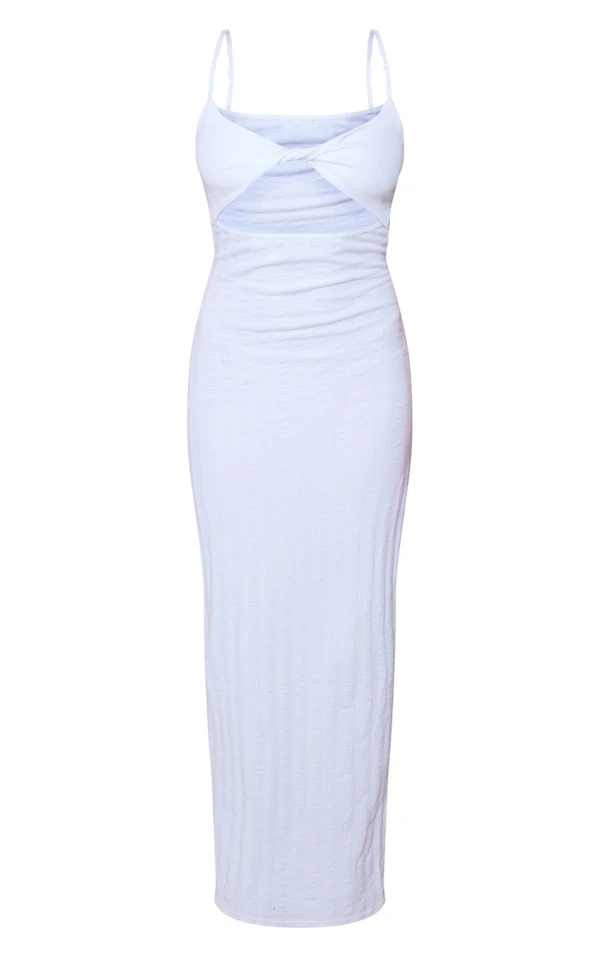 Robe Longue Côtelée Blanche Torsadée à Découpe 5 Robe Longue Côtelée Blanche Torsadée à Découpe – Image 5