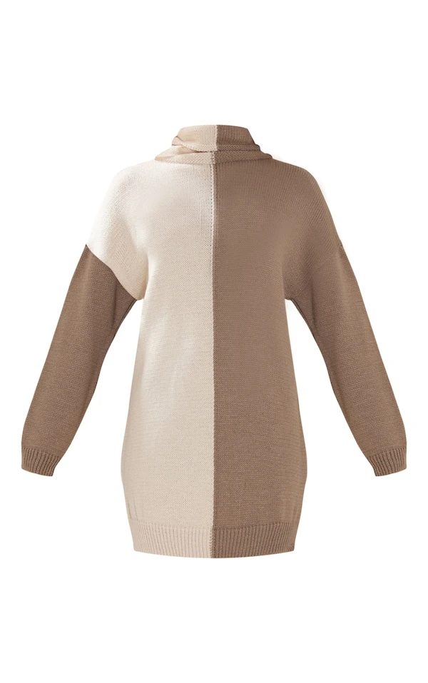 Robe Pull En Maille Café Au Lait Colourblock à Col Roulé 5 Robe Pull En Maille Café Au Lait Colourblock à Col Roulé – Image 5