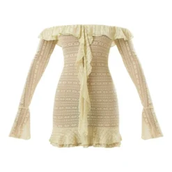 Robe Moulante Drapée En Dentelle Kaki Transparente à Col Bardot Et Volants -Jupe Lumine Soldes Boutique 1d65ebd34edc6f73dab2ddb654968bca61f116d1 cne3763 5