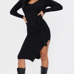 Robe Mi-longue Fendue Noire à Manches Longues Et Ceinture 7 Robe Mi-longue Fendue Noire à Manches Longues Et Ceinture -Jupe Lumine Soldes Boutique 1da8e596210461946d7c499f8f7256dc5758a1fe cmp8729 4