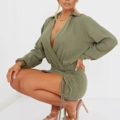 Robe Chemise Décolletée Effet Lin Kaki Décolleté -Jupe Lumine Soldes Boutique 1e3d6557900abc0f38758f0675041608f8c89cee cmr5040 3