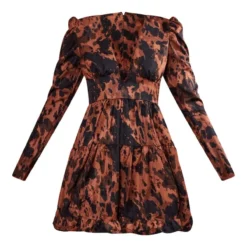Robe Rétro Chocolat Imprimé Abstrait à Manches Bouffantes Et Ourlet Volanté -Jupe Lumine Soldes Boutique 1eb13c56225a86dfbd1ce038bb7cad3e8bc5cf58 cmv0669 5