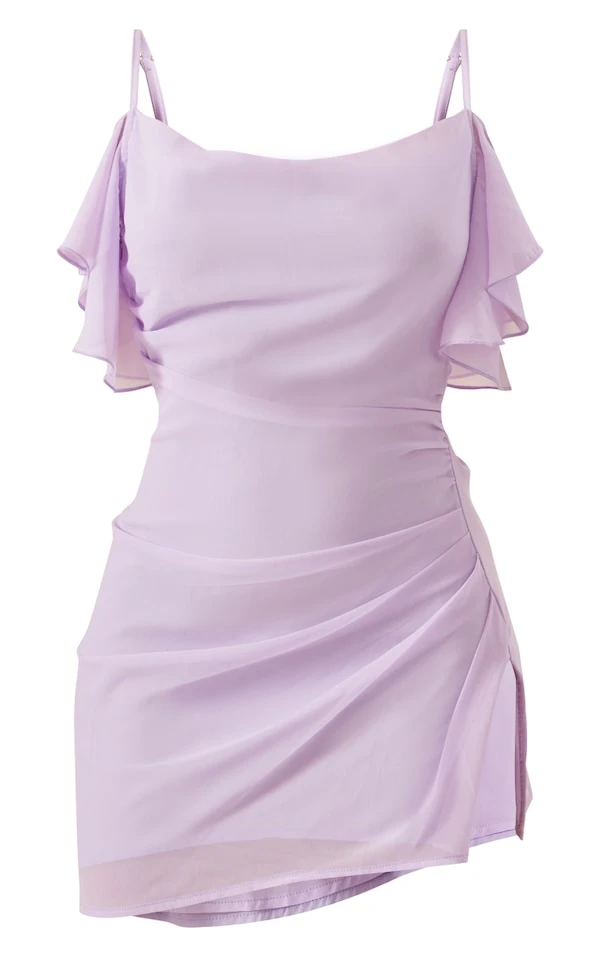 Robe Droite Drapée En Mousseline De Soie Lilas à Col Bénitier Et Bretelles 5 Robe Droite Drapée En Mousseline De Soie Lilas à Col Bénitier Et Bretelles – Image 5