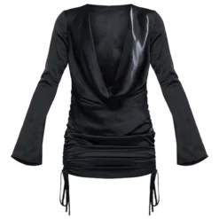 Robe Moulante Noire Satinée Froncée à Col Bénitier Plongeant Et Manches Longues -Jupe Lumine Soldes Boutique 21d05939527b620a5554234da6e1e40c8235c9ef cnd2231 5