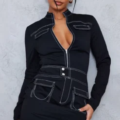 Robe Moulante Tissée Noire à Coutures Contrastantes -Jupe Lumine Soldes Boutique 21ef42c1a6fcf6404c471c3ef85fb41f2684d4ad cnc8320 3