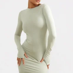 Robe Moulante Gris Clair Sculpt Mat à Manches Longues Et Trous Pour Les Pouces