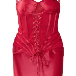 Robe Moulante Satinée Rouge à Détail Corset Et Agrafes Et Oeillets -Jupe Lumine Soldes Boutique 22cf69248e2d8b9906e9ef764ca5f92c6aca7dbf cnd0359 5