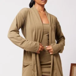 Robe De Chambre Courte En Jersey Brossé Kaki