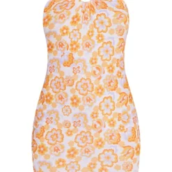 Robe Moulante Orange Fleurie Rétro à Dos Nu Et Détail Anneau -Jupe Lumine Soldes Boutique 231bd25df1b8118ee78c79acd85f6eb078f917a8 cmy1669 6