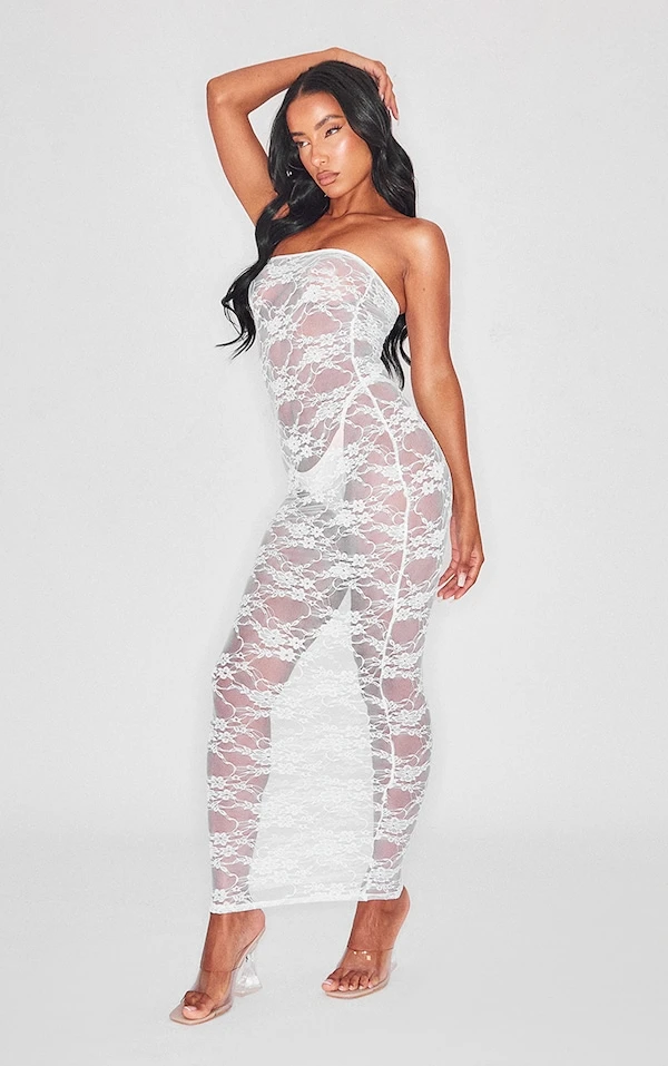 Robe Longue Bustier En Dentelle Fleurie Blanche 1 Robe Longue Bustier En Dentelle Fleurie Blanche