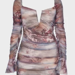 Robe Moulante En Mesh Imprimé Renaissance Multicolore Froncé à Barre En V -Jupe Lumine Soldes Boutique 23881e8031c21bfbcbf43bbdf9809331b3fb1784 cnd0393 5