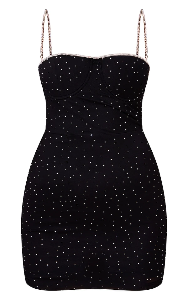 Robe Moulante Noire à Strass Et Armatures Détail Bonnets 5 Robe Moulante Noire à Strass Et Armatures Détail Bonnets – Image 5