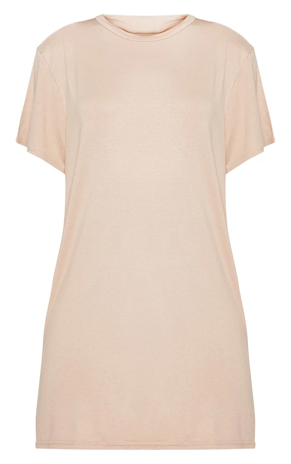 Robe T-shirt Basique Nude Clair à Manches Courtes 5 Robe T-shirt Basique Nude Clair à Manches Courtes – Image 5