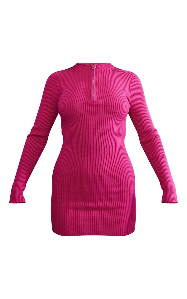 Mini Robe Pull Rose Vif à Zip 5 Mini Robe Pull Rose Vif à Zip – Image 5