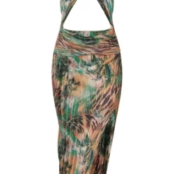 Robe Mi-longue Plissée Verte Imprimé Animal Découpée à Col Croisé -Jupe Lumine Soldes Boutique 24e44245640693fd0e2e9d9a8e16f6e3aedcf915 cne7739 5