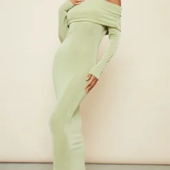 Robe Moulante Longue En Acétate Vert Sauge à Manches Longues Et Col Bardot -Jupe Lumine Soldes Boutique 24f6eaef94b81cd13da3074514d7101349c0adfd cnd7641 3