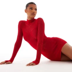Robe En Maille Tricot Transparente Rouge à Parties Contrastantes -Jupe Lumine Soldes Boutique 25173500d1e1def167c4cca6b71c7e5bb8874727 cnb8428 3