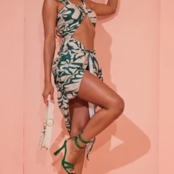 Robe Longue Asymétrique Vert Foncé Imprimé Abstrait à Découpes Et Dos Nu -Jupe Lumine Soldes Boutique 2520cded084b903f47d705e6b928d75b6d5f7bce cmy6043 4