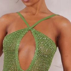 Mini Robe En Crochet Vert Olive à Sequins Et Bretelles -Jupe Lumine Soldes Boutique 2664d1e5ebad1eb040c5f4aed1bb256fb4c6e07c cnc9019 4