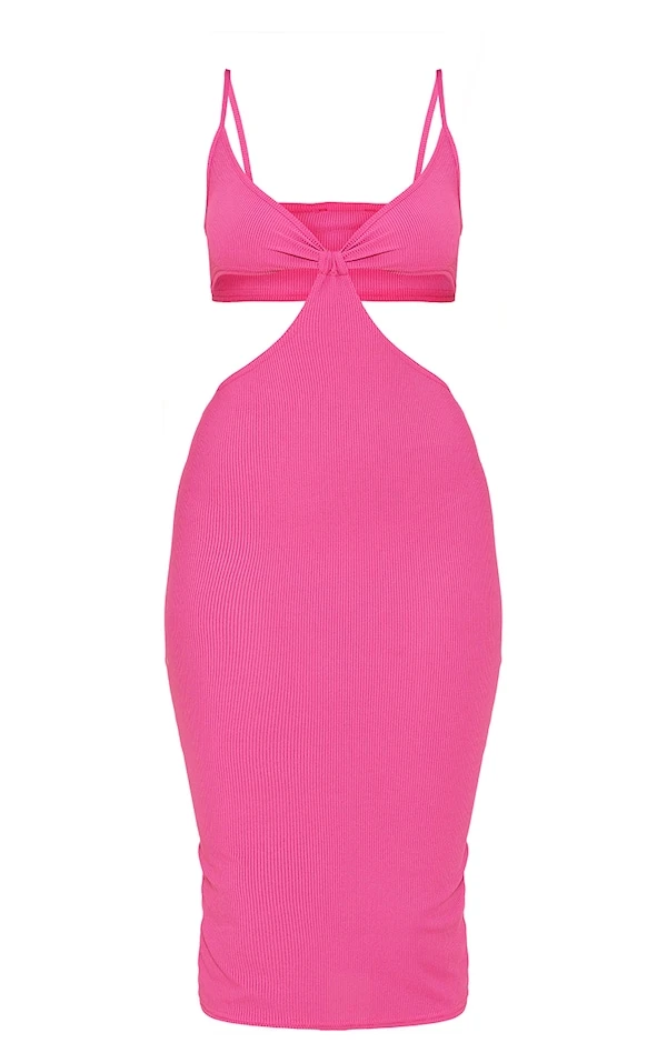 Robe Mi-longue Rose Côtelée Découpée à Bretelles Et Noeud 5 Robe Mi-longue Rose Côtelée Découpée à Bretelles Et Noeud – Image 5