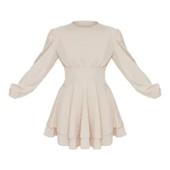 Robe Droite Tissée Gris Pierre à Coutures Sur La Taille Et Manches Longues Bouffantes -Jupe Lumine Soldes Boutique 270e2cd6eb84d1ef8e327739926618915aab3218 cmt9390 6