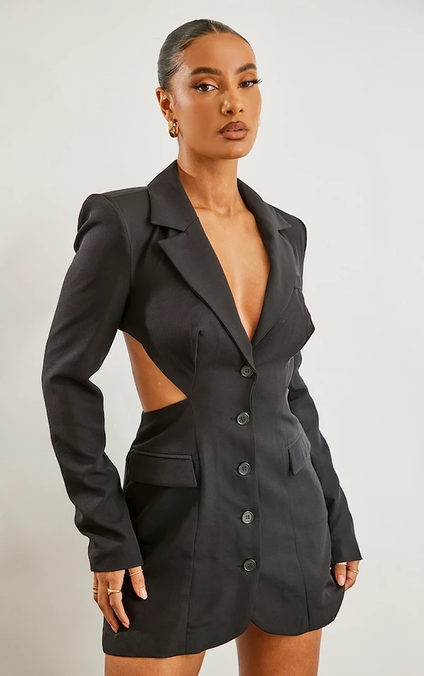 Robe Blazer Découpée Noire à Dos Ouvert 3 Robe Blazer Découpée Noire à Dos Ouvert – Image 3