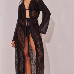 Robe De Chambre Longue En Dentelle Noire à Manches Volantées -Jupe Lumine Soldes Boutique 275d9b5021881229296a046464638314e0d0ab68 cne6070 3