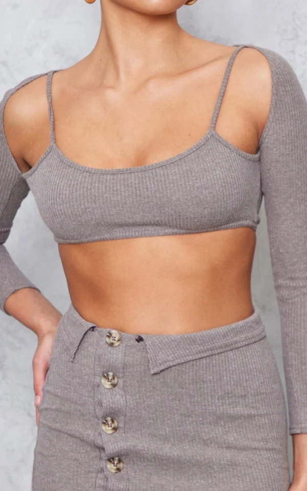 Robe Moulante Côtelée Chocolat à Découpes Sur La Taille Et Détail Boutons 4 Robe Moulante Côtelée Chocolat à Découpes Sur La Taille Et Détail Boutons – Image 4