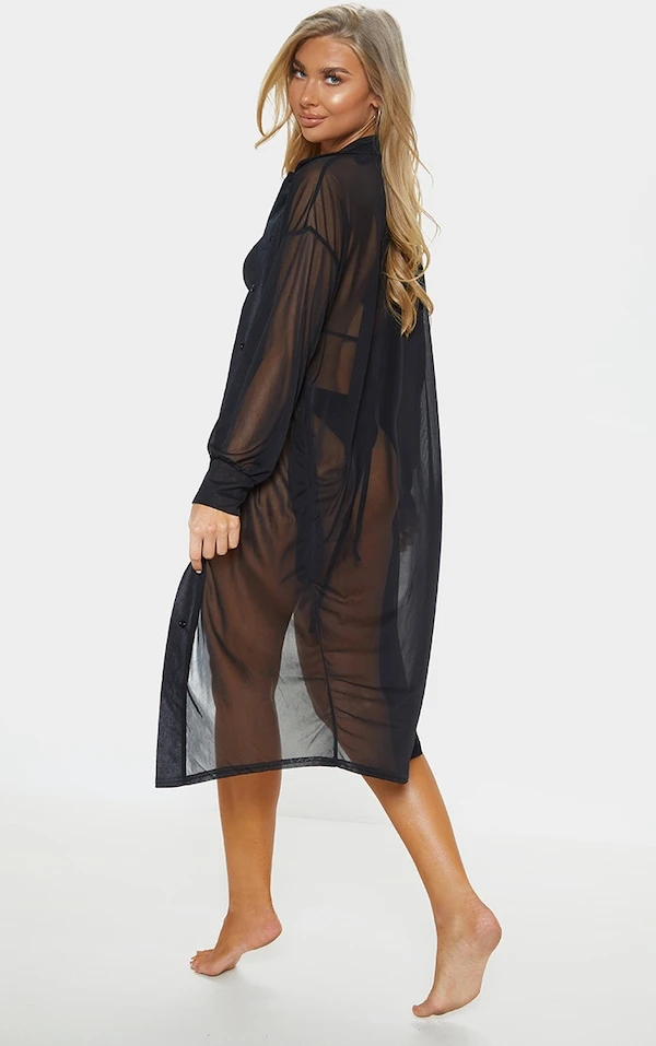 Robe Chemise De Plage Oversize Noire 2 Robe Chemise De Plage Oversize Noire – Image 2