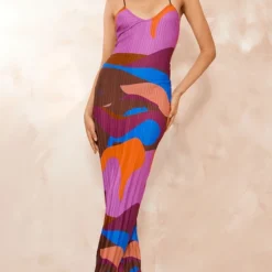 Logic Robe Longue Rose Impirmé Abstrait Plissée à Bretelles Et Dos échancré