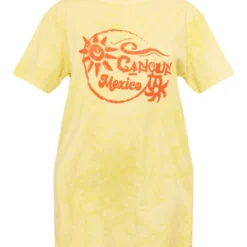 Robe T-shirt Moutarde Effet Javélisé à Slogan Imprimé Cancun -Jupe Lumine Soldes Boutique 293111979dd9c218eb0036cfd477e4ab10162fc8 cne8945 5