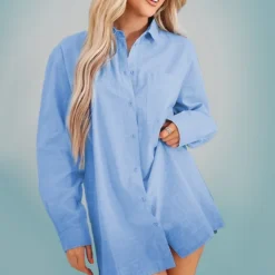 Robe Chemise Oversize Effet Lin Bleu Clair -Jupe Lumine Soldes Boutique 2a31ca44ad1b59ac957547c2bc519d2fadfd9d71 cnd6438 3