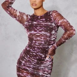 Robe Moulante En Mesh Violet Imprimé Abstrait à Détail Froncé -Jupe Lumine Soldes Boutique 2ade5ece947d8ac18c276fb88a0cb244ecbe3e11 cnb9632 3