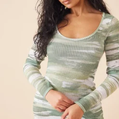 Robe Moulante Verte Imprimée Griffure Côtelée à Manches Longues -Jupe Lumine Soldes Boutique 2aea222ccd7d362fcf45958d509063810dc05a8f cnd4308 4