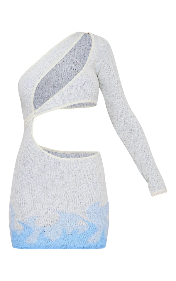 Robe Moulante En Maille éponge Bleu Ciel à Flamme Et épaule Unique 5 Robe Moulante En Maille éponge Bleu Ciel à Flamme Et épaule Unique – Image 5