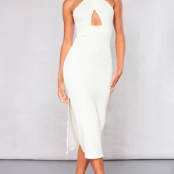 Robe Mi-longue Texturée Crème à Fente Et Dos Nu