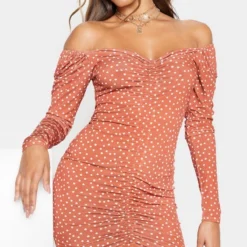 Robe Moulante Orange Terracotta Imprimé Pois à Manches Longues Et Devant Froncé -Jupe Lumine Soldes Boutique 2bb2f57682eb01a02ff86ce70b3056485db7be46 CMS1125 3