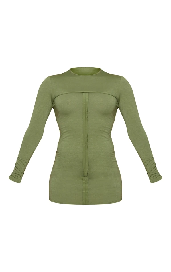 Robe Moulante En Jersey Kaki Manches Longues à Détail Coutures 5 Robe Moulante En Jersey Kaki Manches Longues à Détail Coutures – Image 5