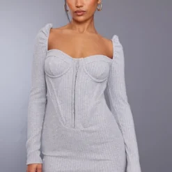 Robe Moulante Côtelée Texturée Gris Chiné à Manches Longues Et Corset -Jupe Lumine Soldes Boutique 2c8d431e04f0fd11ec1e2758f0c216c4b53940a5 cnc7718 3