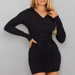 Robe Moulante Côtelée Noire à Lacets Et Détail Liserés -Jupe Lumine Soldes Boutique 2cadb832fe5bba1dcfcce79bc58eddc61b029f29 cmv0625 4