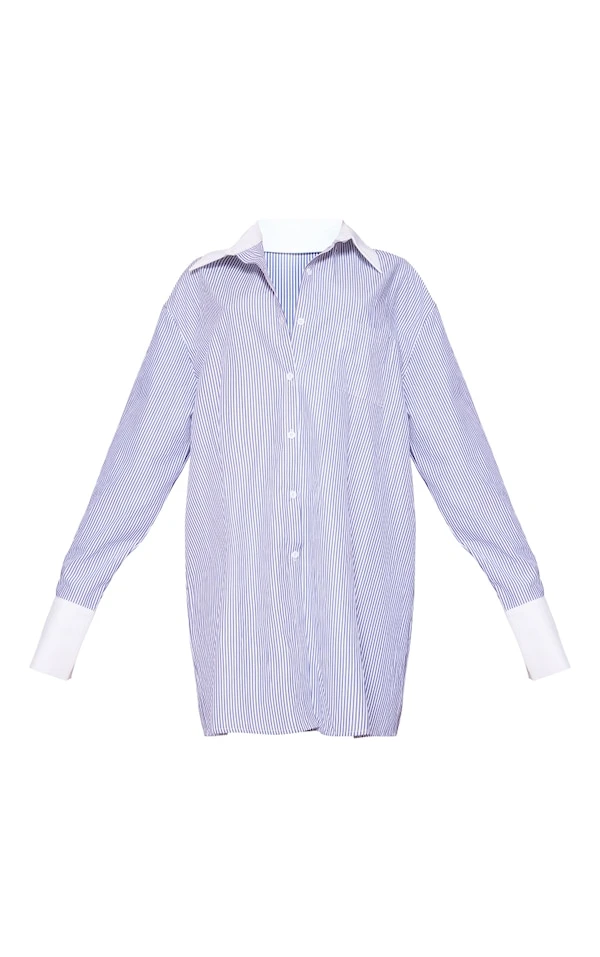 Robe Chemise Oversize Bleue à Rayures Et Col Contrastant 5 Robe Chemise Oversize Bleue à Rayures Et Col Contrastant – Image 5