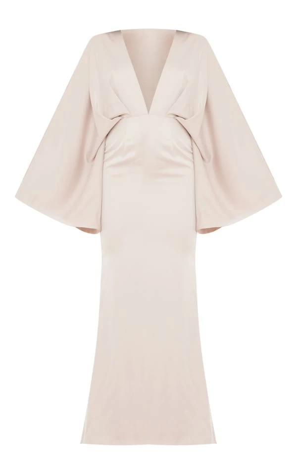 Robe Longue Satinée Drapée Champagne 5 Robe Longue Satinée Drapée Champagne – Image 5